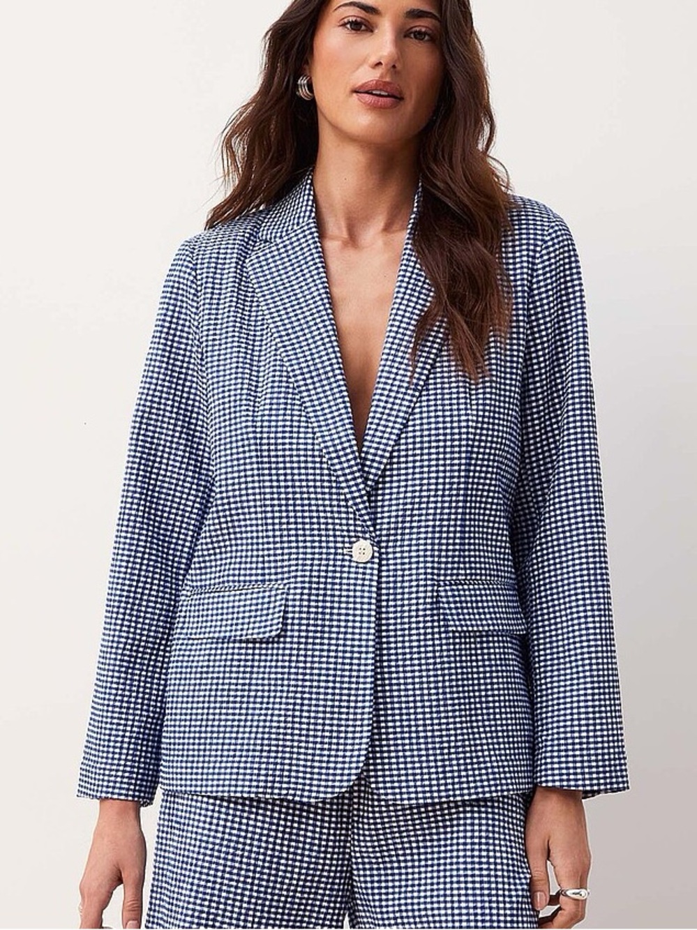 ICHI Nwt Gingham pattern loose seersucker blazer